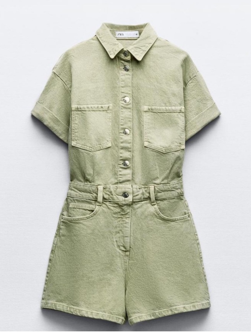 New With Tags! Zara Olive Green Short Denim Jumpsuit